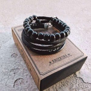 Pulsera Brazalete artesanal de cuero y madera 3 en 1 "OTATO"