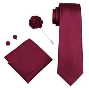 Juego corbata, pañuelo, gemelos y flor seda natural "JEAN CARTIER"