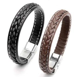 Pulsera brazalete cuero genuino trenzado "OTATO" Mod. Luxury